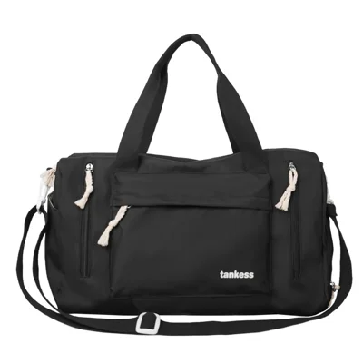 Travel Duffel Bag Wet Dry Separation Large Capacity Gym Sports Weekender Carry-On with Shoe Compartment - Black