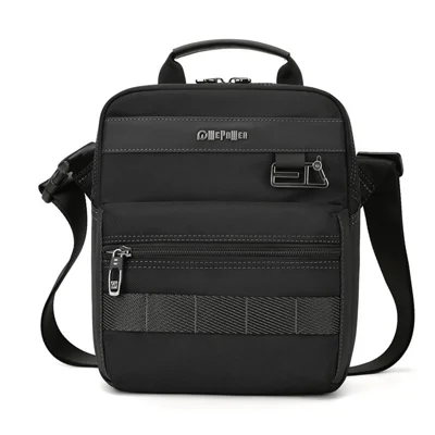 WEPOWER 9306 Size S Square Crossbody Bag for Men Waterproof Nylon Travel Shoulder Pack with Tote Handle - Black