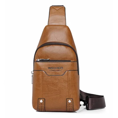 WEIXIER X466 Lightweight Men Chest Bag Water-Resistant Casual Crossbody Pack with Adjustable Shoulder Strap - Light Brown