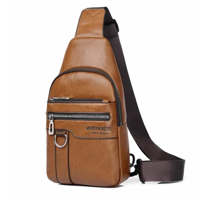 WEIXIER X463 Large Capacity Men Chest Bag Lightweight Crossbody Pack Water Resistant for Daily Commute Casual Trips - Light Brown