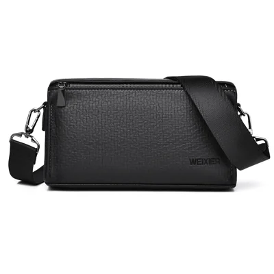 WEIXIER W133 Men Crossbody Bag PU Leather Shoulder Bag Multi Compartment Waterproof for Business - Black
