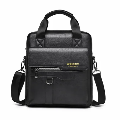 WEIXIER T666 Men's Business Briefcase Bag Large Capacity Vertical Handbag PU Leather Waterproof Computer Bag for 12 inch Laptop - Black