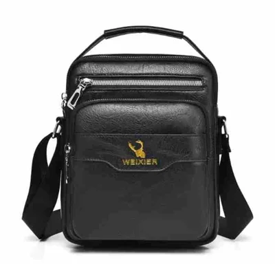 WEIXIER D1107 Men Crossbody Bag PU Leather Shoulder Bag Vertical Business Messenger Bag for 8 Inch Tablet - Black