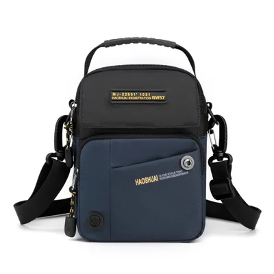 HAOSHUAI 6809 Water-Repellent Nylon Crossbody Bag Men's Daily Use Phone Carrying Pouch Travel Shoulder Bag - Dark Blue