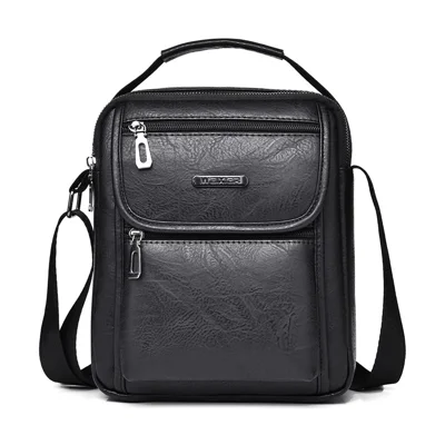 WEIXIER D273 Business Retro Men Messenger Bag PU Leather Anti-splash Single Shoulder Crossbody Bag - Black