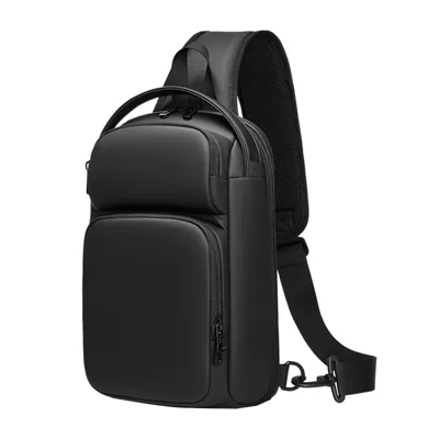 EURCOOL Men's Crossbody Bag Teen Boys Daypack Black Polyester Chest Bag