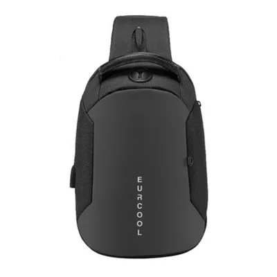 EURCOOL 1825 Outdoor Chest Bag Men Crossbody Bag with USB Charging Port, Size L - Black