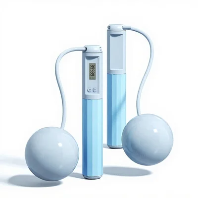 Weighted Jump Rope with Counter Skipping Rope LCD Display Adjustable Steel Ball Bearings Jumping Rope for Adults Fitness - Light Blue