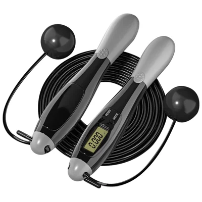 Dual Purpose Wired / Cordless Electronic Skipping Rope Gym Fitness Intelligent Skipping Rope with LCD Screen (with Cordless Ball) - Black / Grey