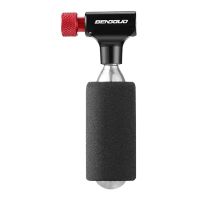 BENGUO BG-1626 Bicycle CO2 Cylinder Set with Inflator Adapter/Cylinder Sleeve, Aluminum Alloy Presta/Schrader Valve Air Pump Nozzle - Black  