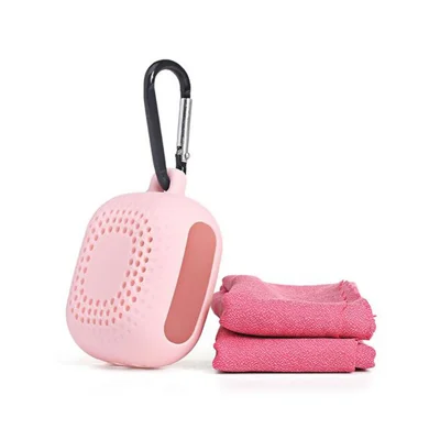 Outdoor Microfiber Towel Quick Dry Towel with Silicone Case and Hook - Pink