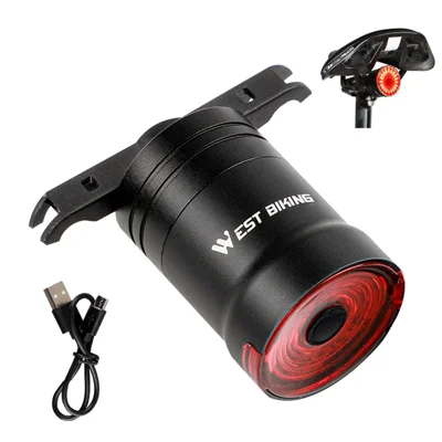WEST BIKING Bicycle Smart Taillight Brake Sensing Bike Rear Light USB Rechargeable Tail Light - Saddle Mount