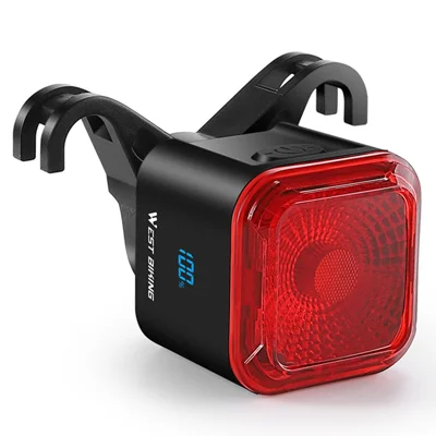 WEST BIKING Smart Bike Tail Light Brake Sensing MTB Road Bicycle Battery Display Rear Light - Seat Bow Mount