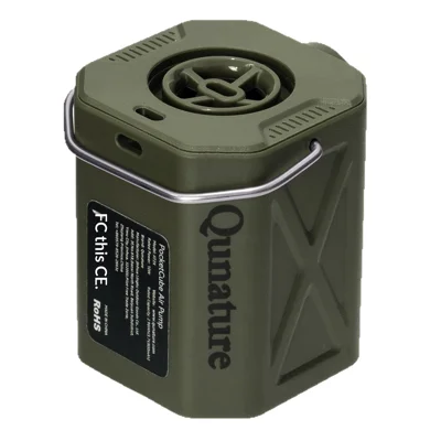 QUNATURE 3 in 1 Mini Electric Air Pump Portable Deflator Built-in 3 Brightness Levels Camping Light with 5 Air Nozzles - Army Green