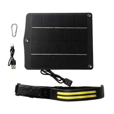 6W 5V Solar Powered Headlamp 1200mAh Battery Hand Gesture Sensor IPX4 Waterproof 100-200m Range Charger for Outdoor Camping Night Fishing - Black