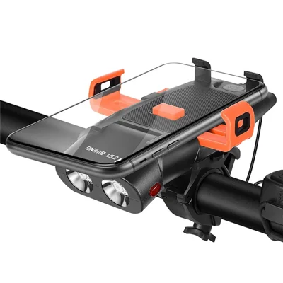 WEST BIKING YP0701321 Luce anteriore per bicicletta a LED luminosa, supporto per telefono, design ricaricabile, avvisatore acustico per bicicletta, torcia con funzione power bank - Nero
