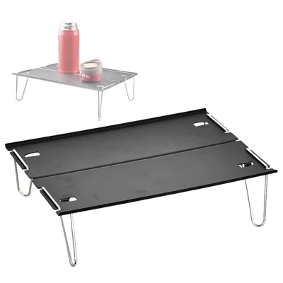 LUCKSTONE ZDZ-003-GY Aluminum Table Easy Folding Desk Outdoor Lightweight Supply for Camping, Beach, Backyards, BBQ, Party - Black