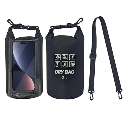5L IPX8 Waterproof Touchscreen Phone Pouch for Swimming Drifting Dry Bag with Shoulder Strap - Black