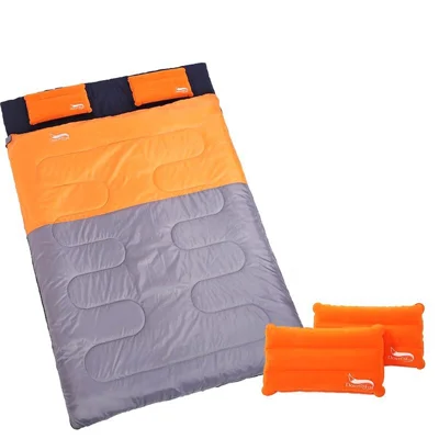 DESERT&FOX Saco de Dormir Doble para 2 Personas, Camping al Aire Libre, Senderismo, Saco de Dormir Grueso con 2 Almohadas - Naranja/Gris