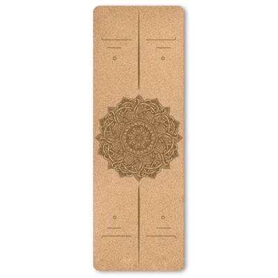 Mata do jogi z korka 183 x 58 x 0,6 cm, mata dwustronna przeciwwypoślna, mata do ćwiczeń z korka TPE – linia kwiatów 1