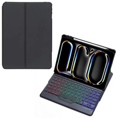 L13-BS For iPad Pro 11 (2024) PU+Acrylic Tablet Rotary Stand Cover with Backlit Bluetooth-compatible Keyboard - Black