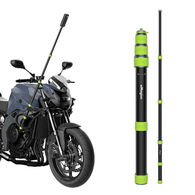 AMAGISN 1.1m Motorcycle Selfie Stick for GoPro DJI Insta360 SJCAM AKAS YI Action Camera Extension Pole 360-Degree Rotation Anti Shake - Black+Green