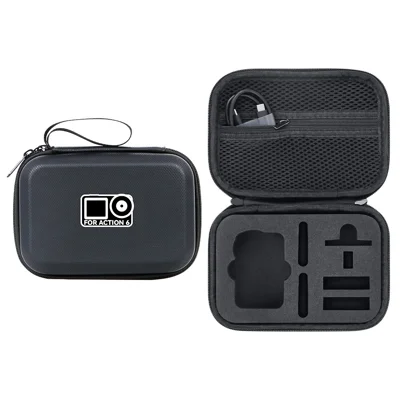 Tragetasche für DJI Osmo Action 6, PU-Leder-Aufbewahrungstasche, tragbare Hartschalen-Schutzhülle – Schwarz / Logo