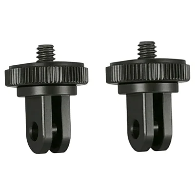 2Pcs 1 / 4 inch Camera Mount Adapters for GoPro  /  DJI  /  Insta360 CNC Aluminum Alloy Knurled Locking Ring Dual-Prong Quick Release Base - Black