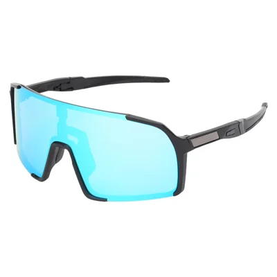 UY057 Lightweight TR90 Frame Sports Sunglasses UV400 Electroplated Lens for Cycling Running Hiking - Black Frame Black Temples Ice Blue Lens