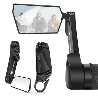 WEST BIKING YP0720037 قطعتين مرآة دراجة خلفية بزاوية دوران 360 درجة ومرآة قابلة للطي على المقود