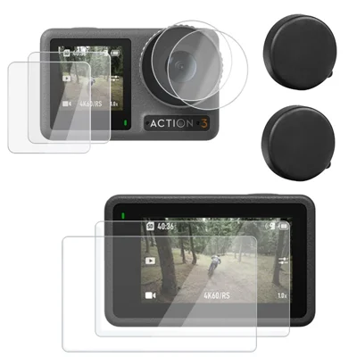 For DJI Osmo Action 3 / Action 4 Sports Camera Lens Cover Tempered Glass Screen Protector Set