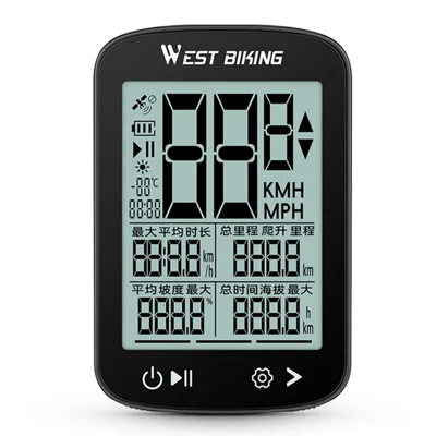 WEST BIKING YP0702112 GPS Bike Computer Waterproof 2.4 Inch LCD Screen Cycling Wireless Speedometer - Black