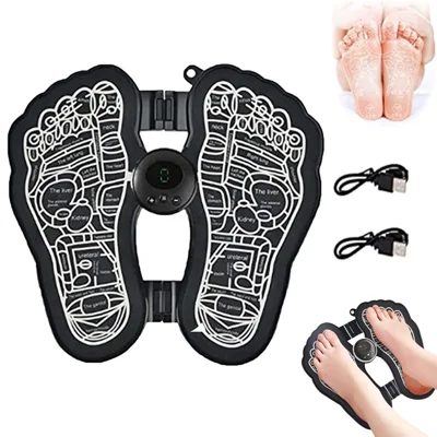 Mini Foot Massager Elderly Feet Therapy Electric Foot Mat EMS Portable Pulse Household Foot Relaxer Massager (Battery LCD Version)