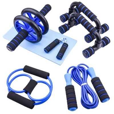 Juego de 7 piezas: Barra de fondos, Rueda abdominal, Cuerda de saltar, Agarre para entrenamiento muscular 