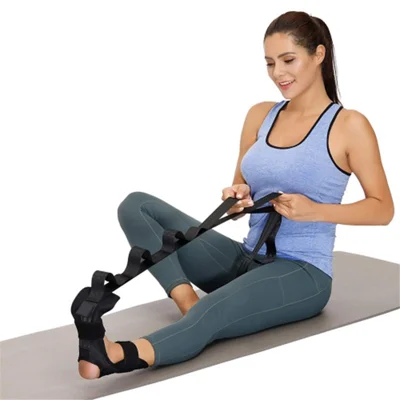 Fußstrecker Yoga Dehnungsband, Beinstrecker, Oberschenkelmuskelstrecker für Plantarfasziitis, Schmerzlinderung - Schwarz