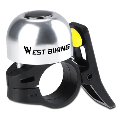 WEST BIKING YP0706059 Bicycle Thumb Bell Aluminum Alloy Crisp Sound Warning Alarm Handlebar Horn - Silver+Yellow