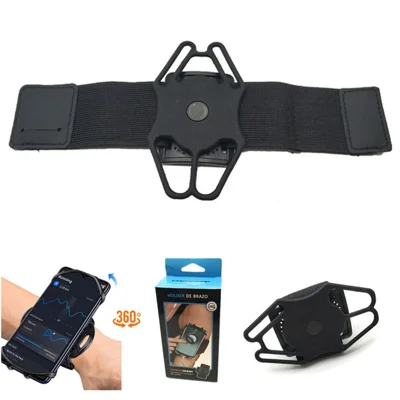 Phone Armband for Running Cycling Sports Adjustable Arm Band Holder with Magic Tape - Black