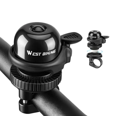 WEST BIKING YP0706082 For AirTag Holder Anti-Theft Bicycle Bell Loud Aluminum Alloy for Bike Handlebar 20-22.2mm - Black
