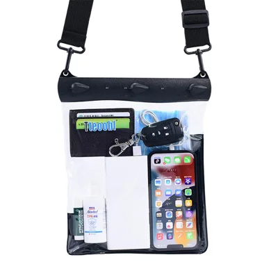 Large Capacity Waterproof Phone Pouch Diving Floating Protection Shoulder Bag Case with Clear Touch Screen Film - Black
