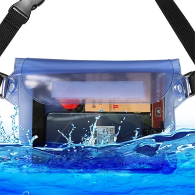 IPX8 Waterproof Phone Pouch Floating Dry Bag TPU+ABS Clear Shoulder Storage Case for Swimming Rafting Boating - Dark Blue