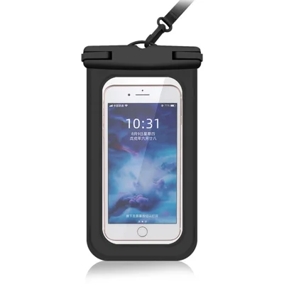 IPX8 Waterproof PVC Phone Pouch for Under 6.9-inches Mobile Phone Dry Bag with Strap - Black