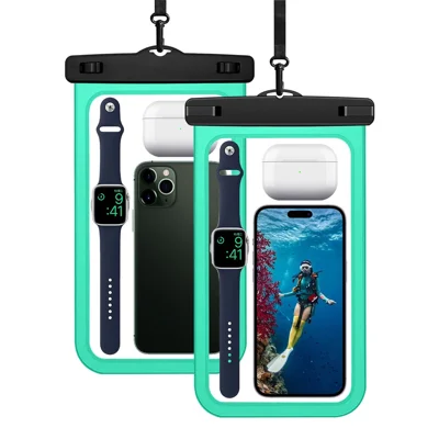 IPX8 Waterproof PVC Phone Pouch for Under 10-inches Mobile Phone Sealed Dry Bag with Strap - Green