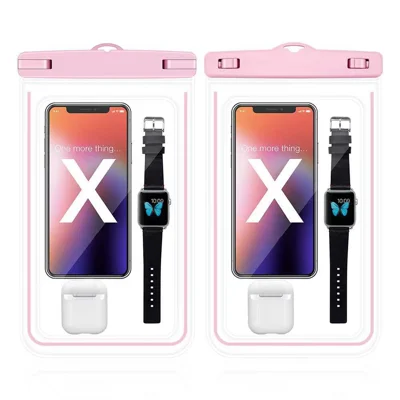 Luminous Frame PVC Phone Pouch for Under 8.9-inches Cell Phones IPX8 Waterproof Dry Bag with Strap - Pink