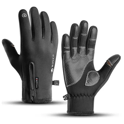 VILICO A0090 1 paio di guanti invernali caldi per il ciclismo all'aperto, antivento, con dita complete touch screen - nero / S