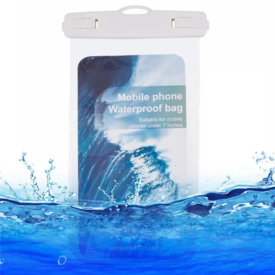Waterproof Phone Pouch Case Holder for Under 6.5-inches Phone Underwater Clear Cellphone Dry Bag - White