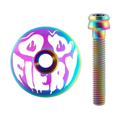 MUQZI Titanium Alloy Headset Cap 28.6mm Fork Top Cap  /  Stem Cap with Colorful Screws for Mountain Road Bike - FIERY