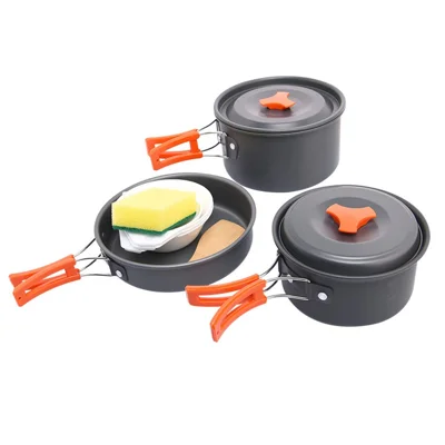 WIDESEA WSC-202J Aluminum Camping Cookware Set for 2-3 People, Lightweight Boiling Pot Teapot Frying Pan (BPA-free, No FDA Certified) - Orange