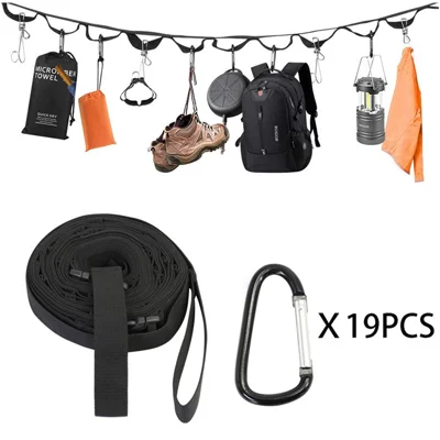 Sangle de rangement de camping HALIN Corde à linge de camping avec 19 mousquetons