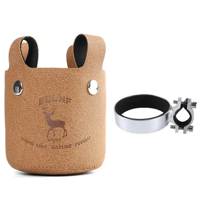 ESLNF 08CR0192 Bicycle Water Bottle Holder Aluminum Alloy + Leather Milk Tea Cup Bike Mount Bracket - Coffee