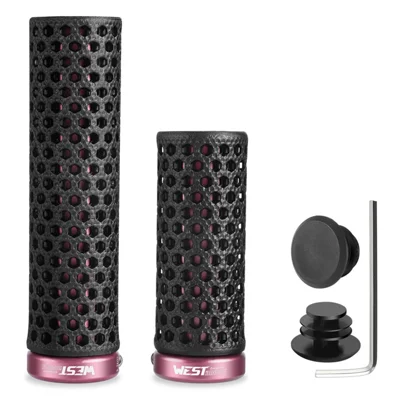 WEST BIKING YP0804092 1 Pair Mountain Bike Long + Short Grips 3D Printed TPU Anti Slip Handlebar Grips - Black / Pink